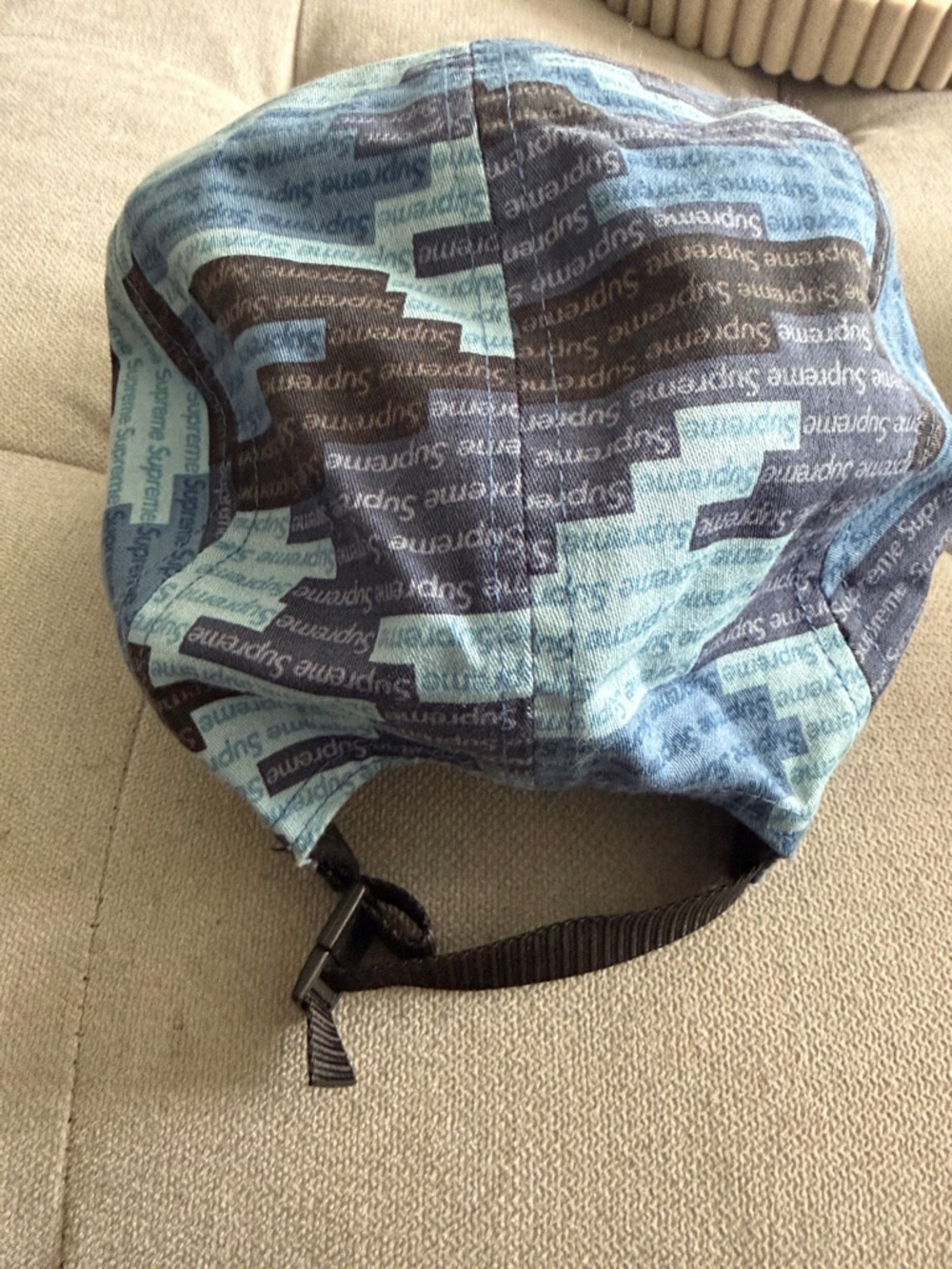 Supreme Teal and Navy All-Over Logo Camp Cap - Picture 2 of 2